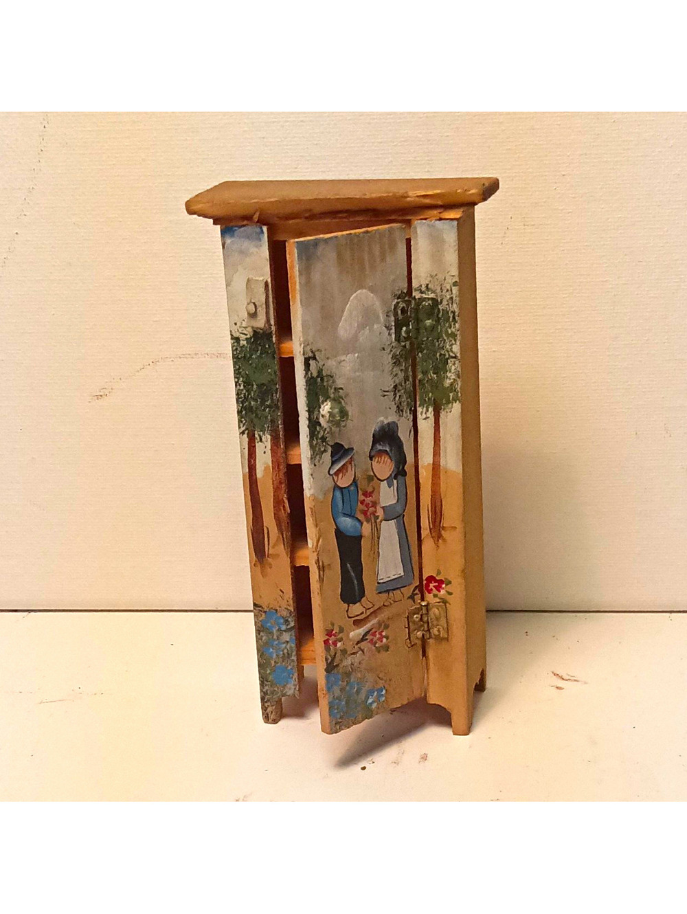 1:12 Scale Wood Dollhouse Cabinet Cupboard Hand Painted Scene Brown 5 in